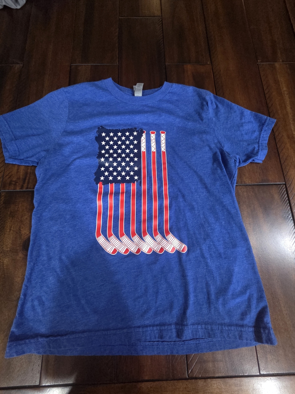 Chalktalk Kids Blue USA Hockey Stick American Flag T‑Shirt